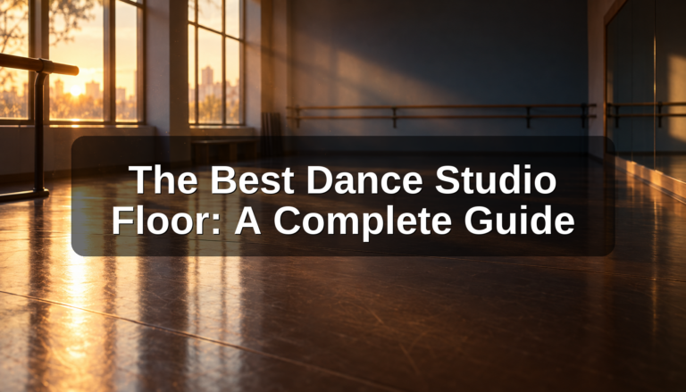 Empty professional dance studio with a warm-lit sprung marley floor, illustrating a guide to choosing dance studio flooring